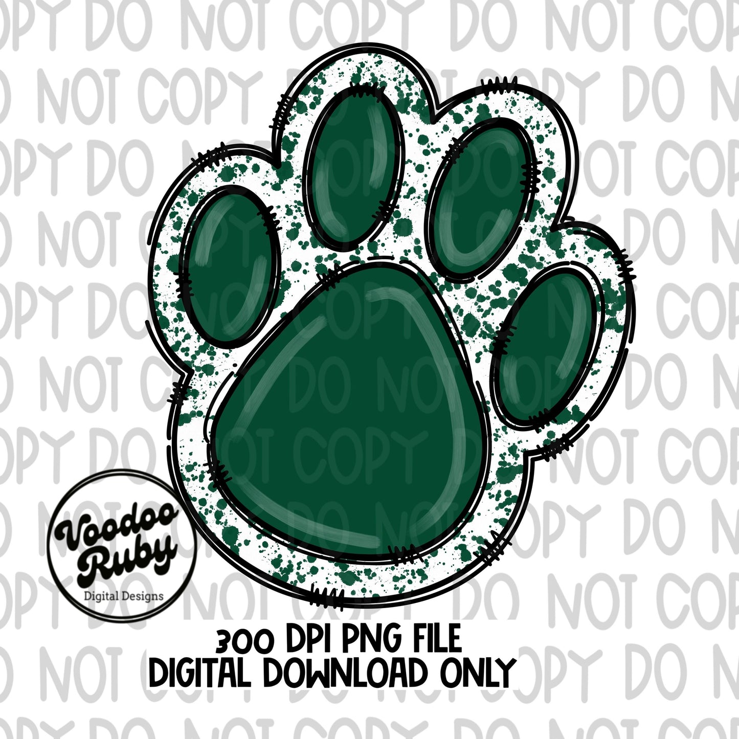 Green Paw PNG Design Sublimation Hand Drawn Digital Download Paw Print PNG Mascot DTF Printable Clip Art