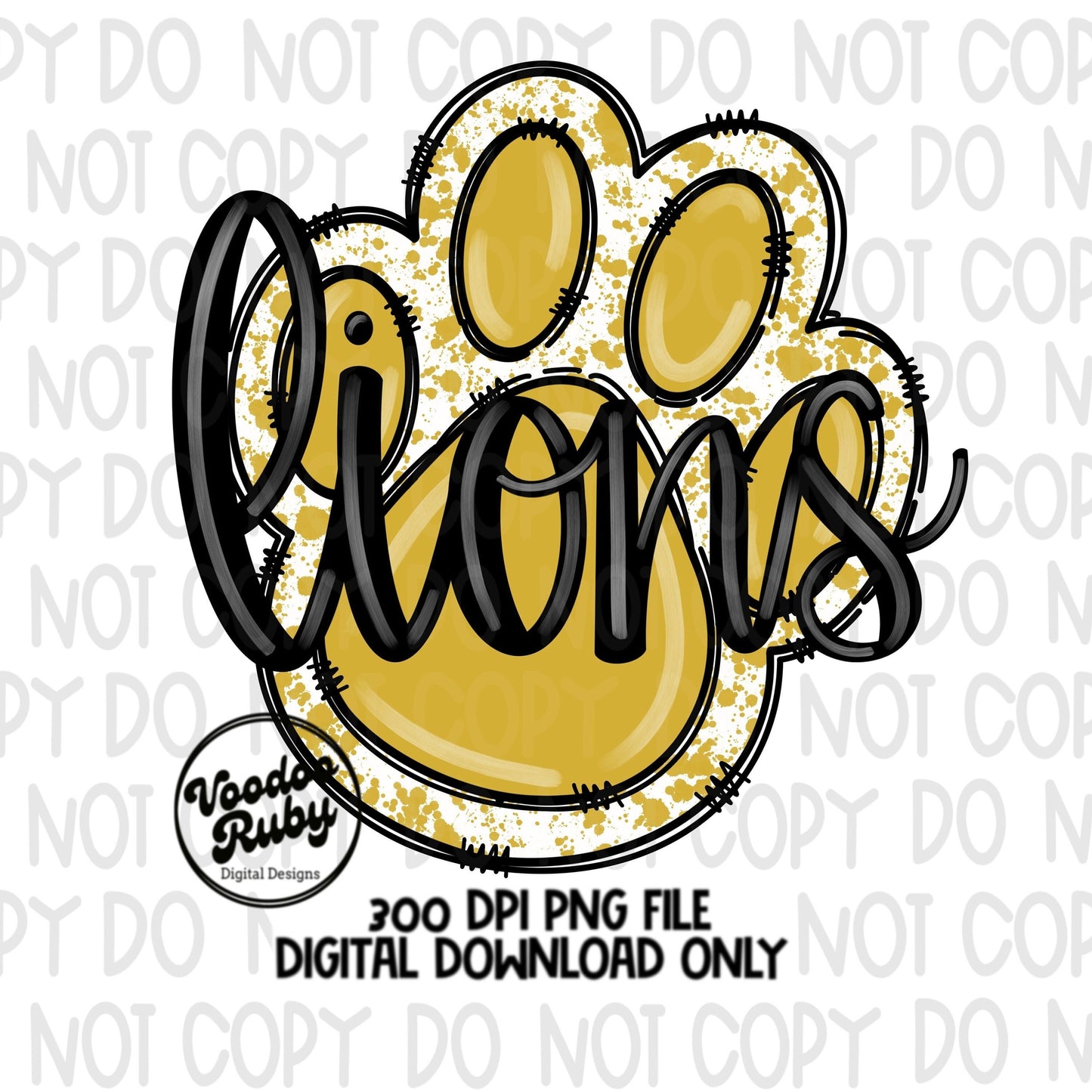 Lions PNG Design Sublimation Hand Drawn Digital Download Football PNG Yellow Gold Lions Clip Art Lions DTF Printable