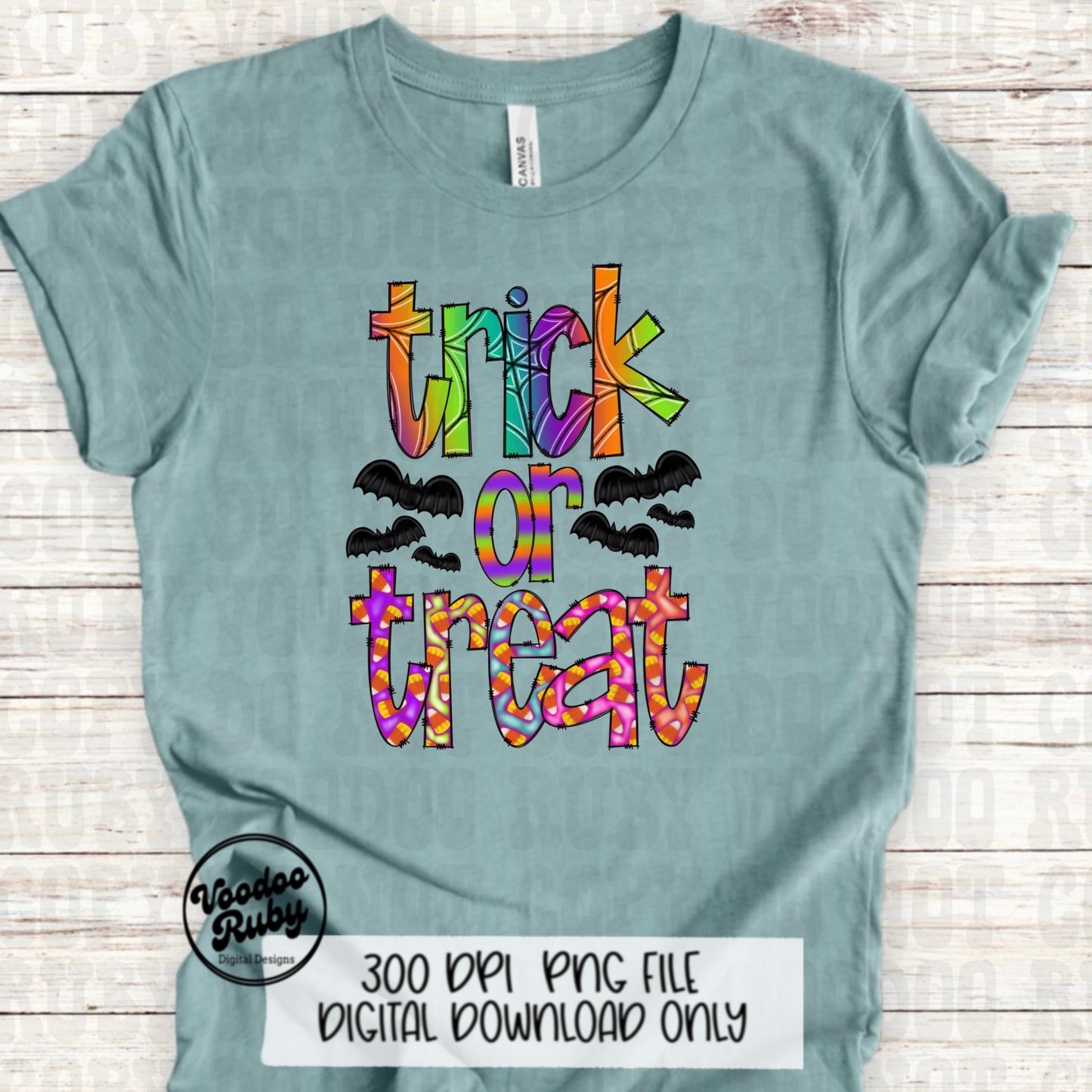 Trick or Treat PNG Design Hand Drawn Digital Download Halloween PNG Sublimation Doodle Letters Bright Colors Halloween DTF Printable Spooky