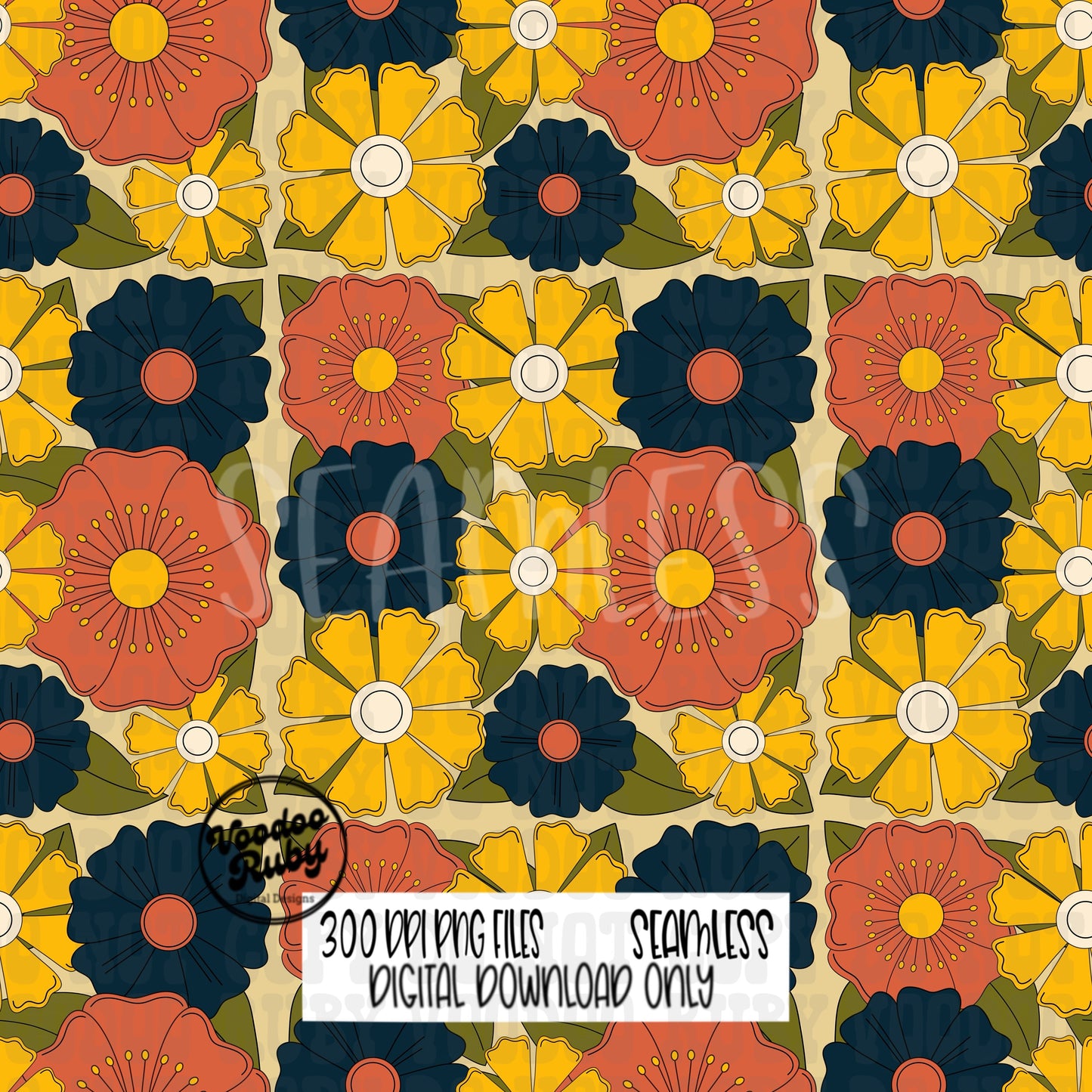 Vintage Flowers PNG Seamless Sublimation Tumbler Pattern PNG Hand Drawn Digital Download DTF Printable Seamless Fabric Clip Art Background