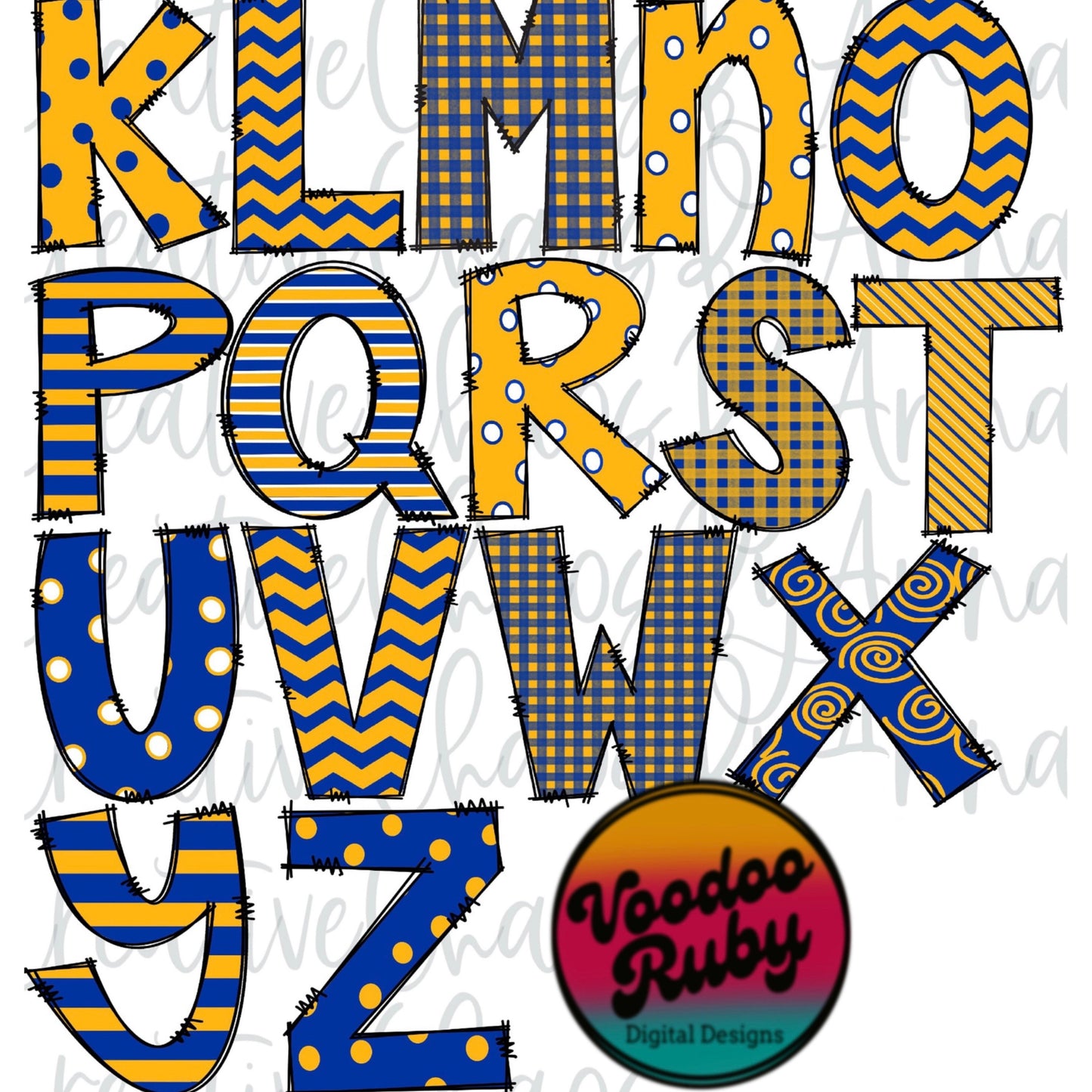 Blue Yellow Doodle Letters PNG Sublimation Alphabet Bundle PNG Hand Drawn Alpha Pack Digital Download Doodle Alphabet Digital Design DTF Printable