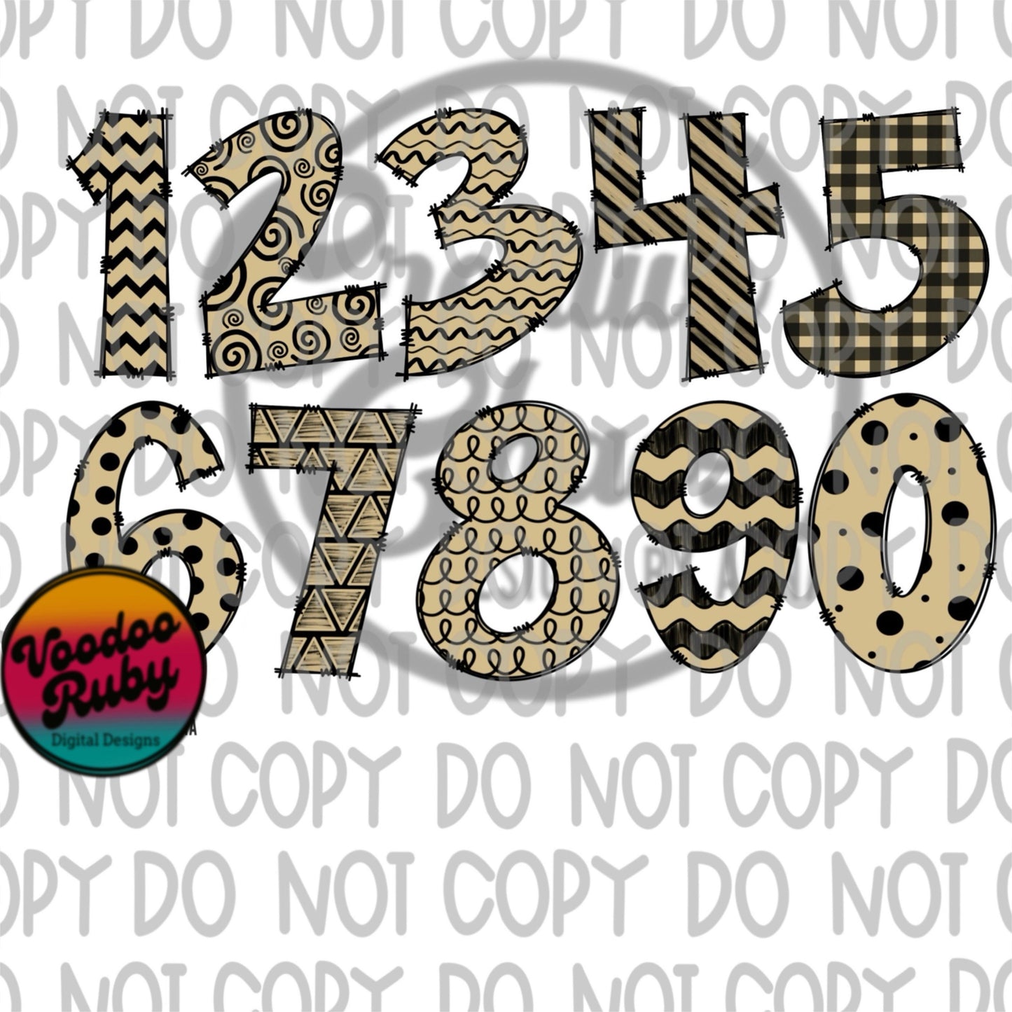 Black and Gold Doodle Numbers Bundle PNG | Hand Drawn Numbers | Numbers Digital Download | Sublimation Blanks | Printable