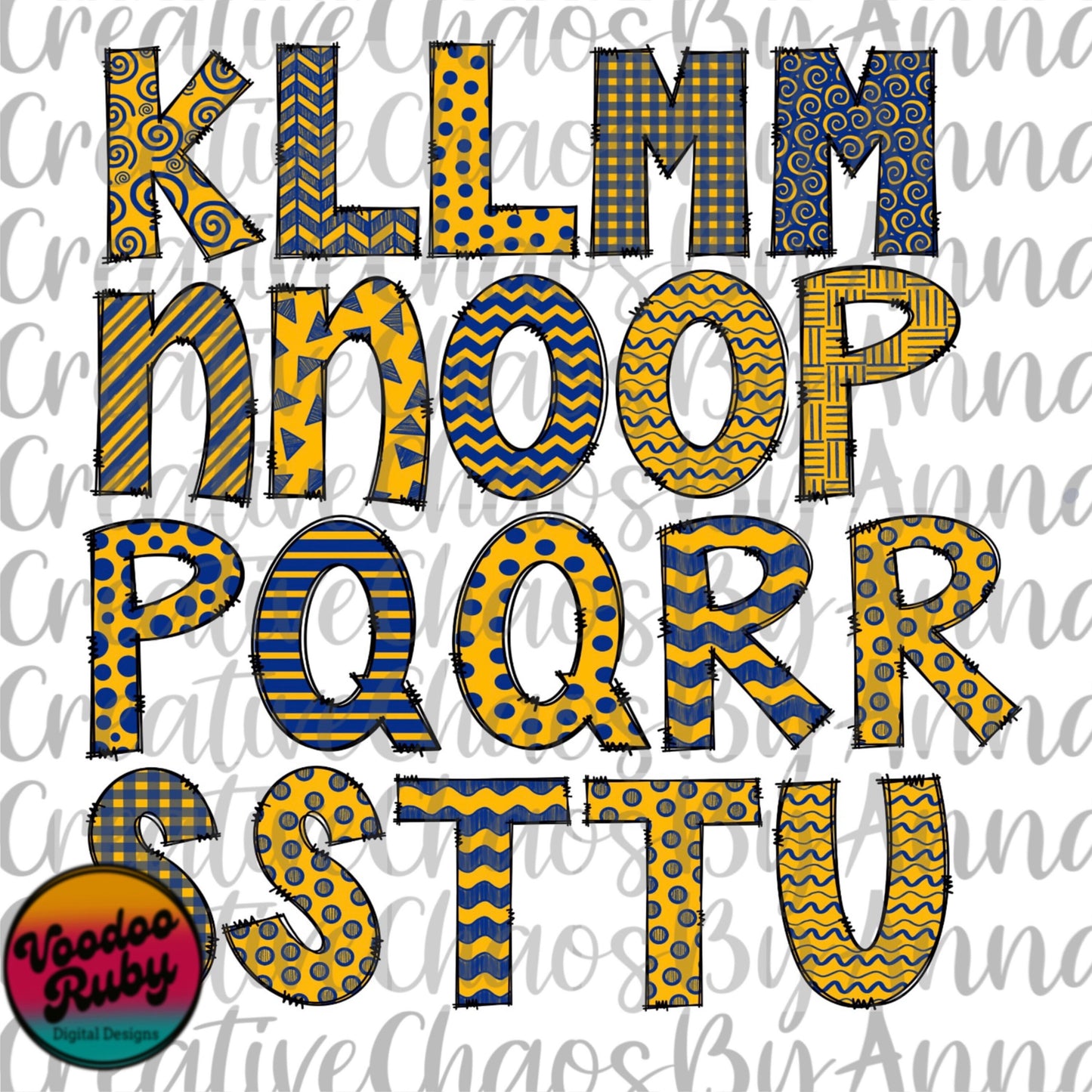 Blue and Yellow Doodle Letters Alphabet Bundle PNG | Hand Drawn Alphabet | Alpha Pack Digital Download | Sublimation Blanks | Printable