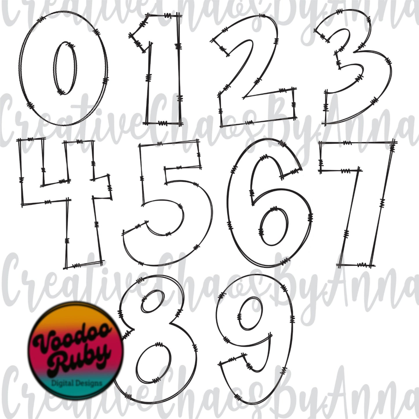 Doodle Numbers PNG With Transparent Inside Bundle PNG Hand Drawn Numbers Numbers Digital Download Sublimation Blanks Doodle Numbers DTF