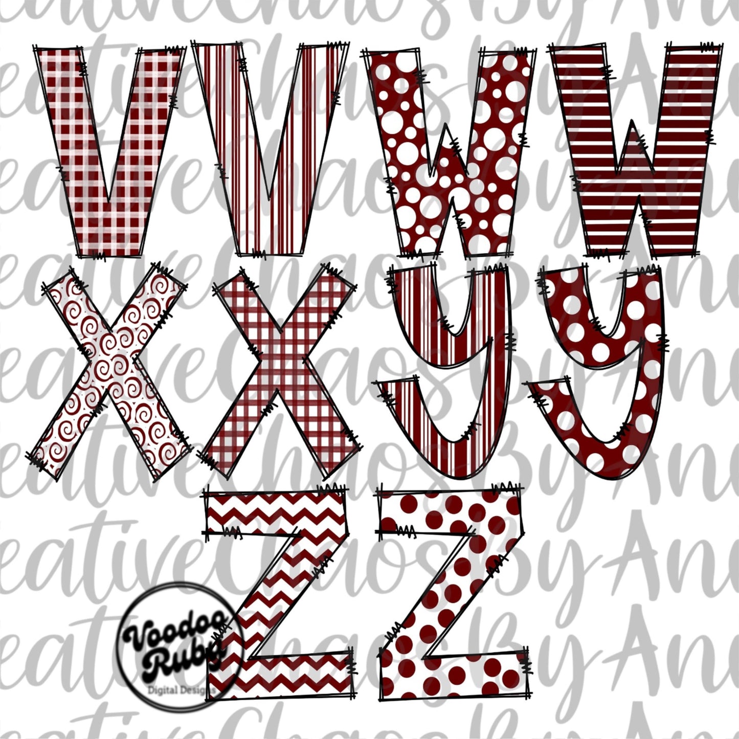Maroon White Doodle Letters PNG Sublimation Alphabet Bundle Maroon Hand Drawn Alpha Pack Digital Download Doodle Alphabet PNG DTF
