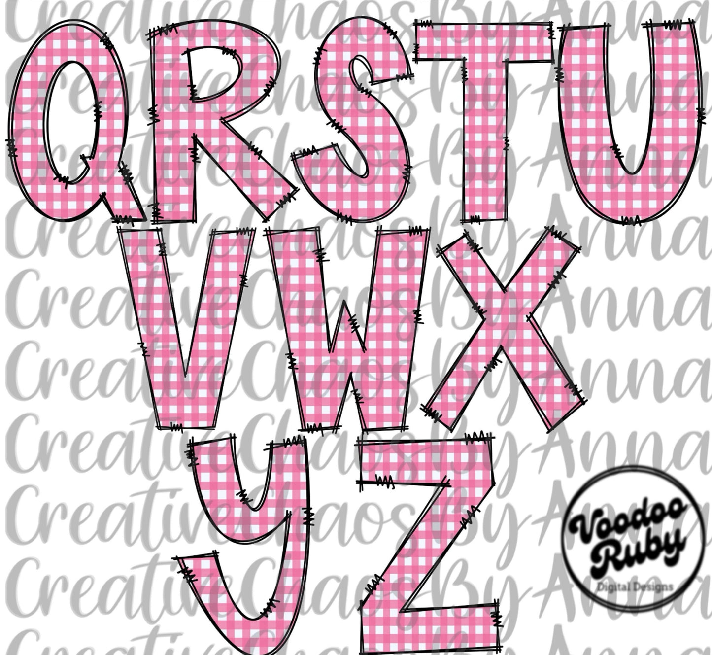 Pink Coquette Doodle Letters Alphabet Bundle PNG Sublimation Pink Gingham PNG Hand Drawn Alphabet Alpha Pack Digital Download DTF Printable