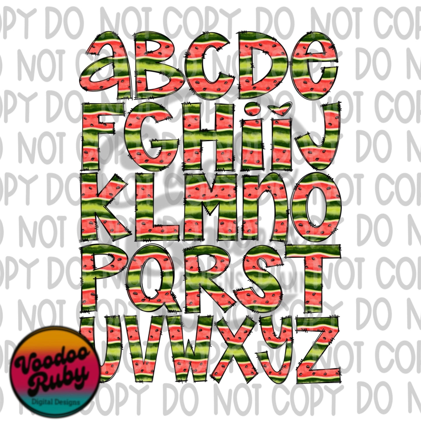 Watermelon Doodle Letters PNG Alphabet Bundle Sublimation Hand Drawn Digital Download Summer Alpha Pack Summer Alphabet PNG DTF Printable