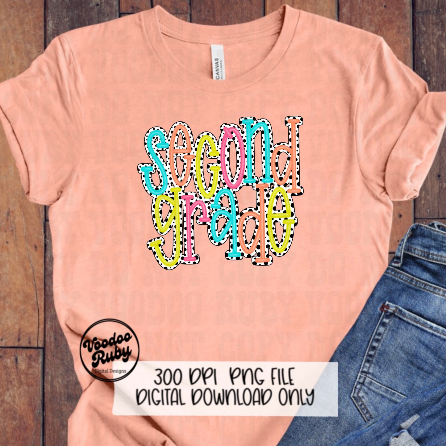 Back to School PNG Design Second Grade png Teacher gift Hand Drawn Digital Download Sublimation Dalmatian Dots PNG 2nd grade DTF Printable