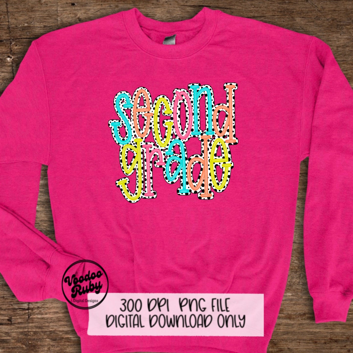 Back to School PNG Design Second Grade png Teacher gift Hand Drawn Digital Download Sublimation Dalmatian Dots PNG 2nd grade DTF Printable
