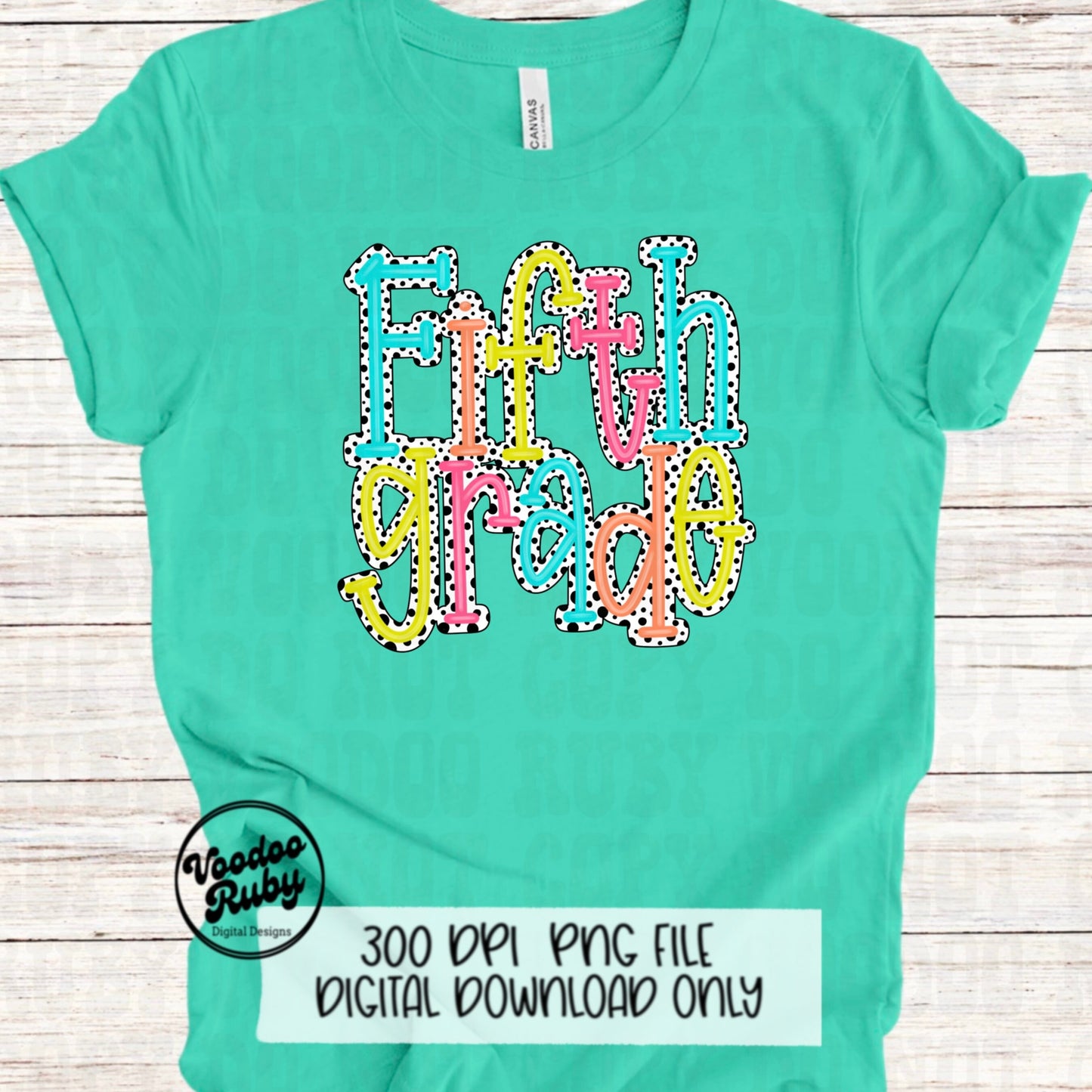 Back to School PNG Design Fifth Grade png Teacher gift Hand Drawn Digital Download Sublimation Dalmatian Dots PNG 5th grade DTF Printable