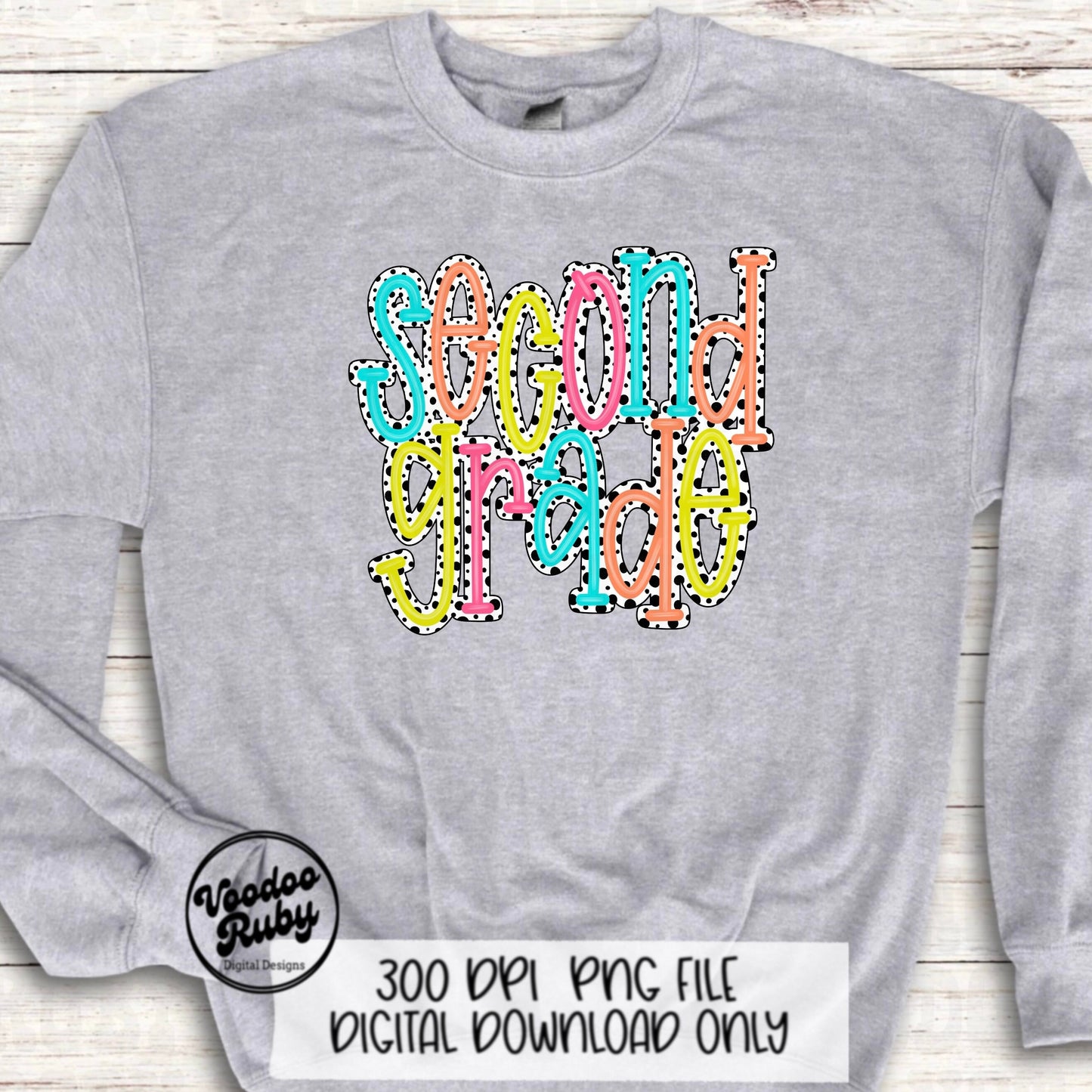 Back to School PNG Design Second Grade png Teacher gift Hand Drawn Digital Download Sublimation Dalmatian Dots PNG 2nd grade DTF Printable