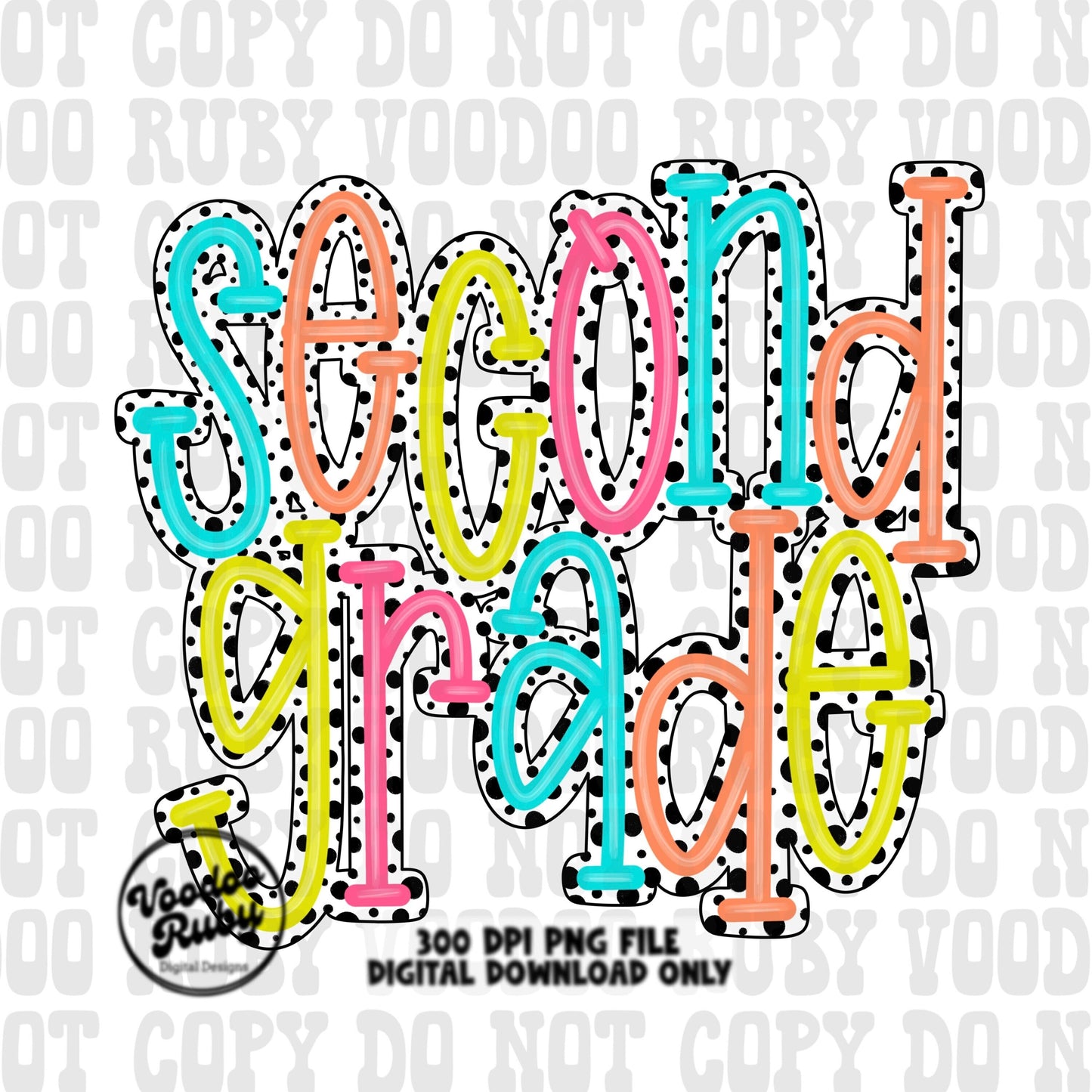 Back to School PNG Design Second Grade png Teacher gift Hand Drawn Digital Download Sublimation Dalmatian Dots PNG 2nd grade DTF Printable