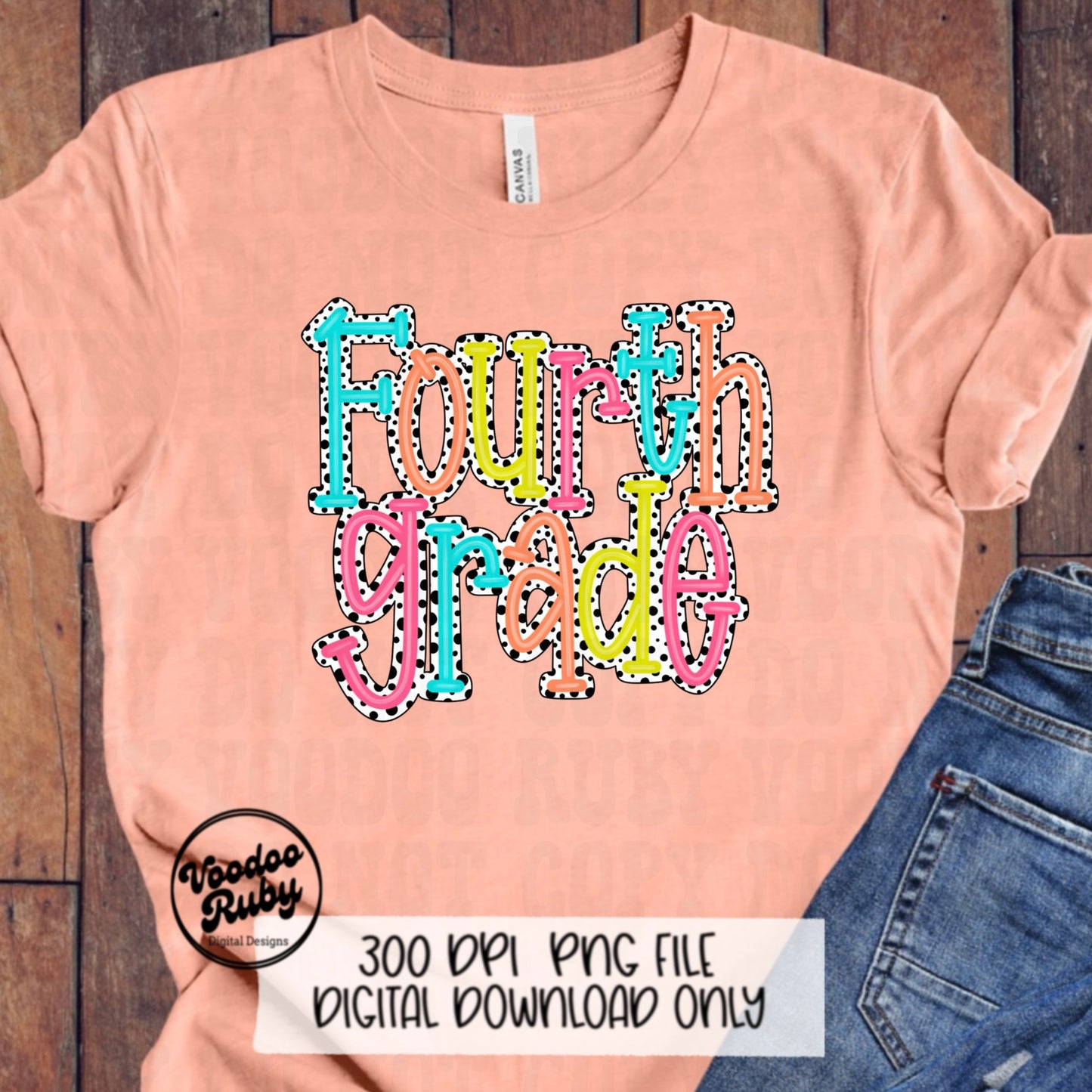 Back to School PNG Design Fourth Grade png Teacher gift Hand Drawn Digital Download Sublimation Dalmatian Dots PNG 4th grade DTF Printable