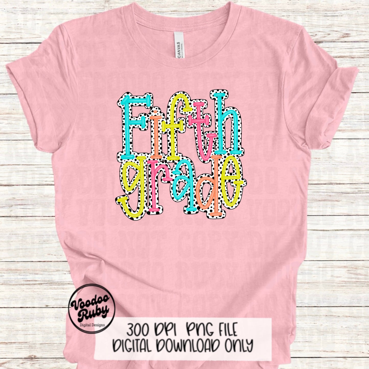 Back to School PNG Design Fifth Grade png Teacher gift Hand Drawn Digital Download Sublimation Dalmatian Dots PNG 5th grade DTF Printable