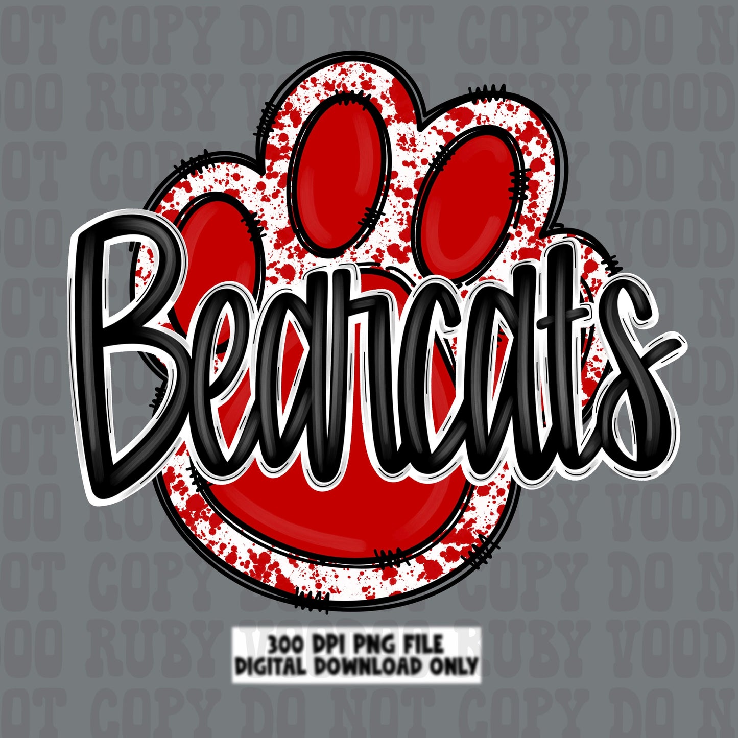 Bearcats PNG Design Sublimation Hand Drawn Digital Download Football PNG Red Bearcats Paw Print DTF Printable Clip Art School Spirit Mascot