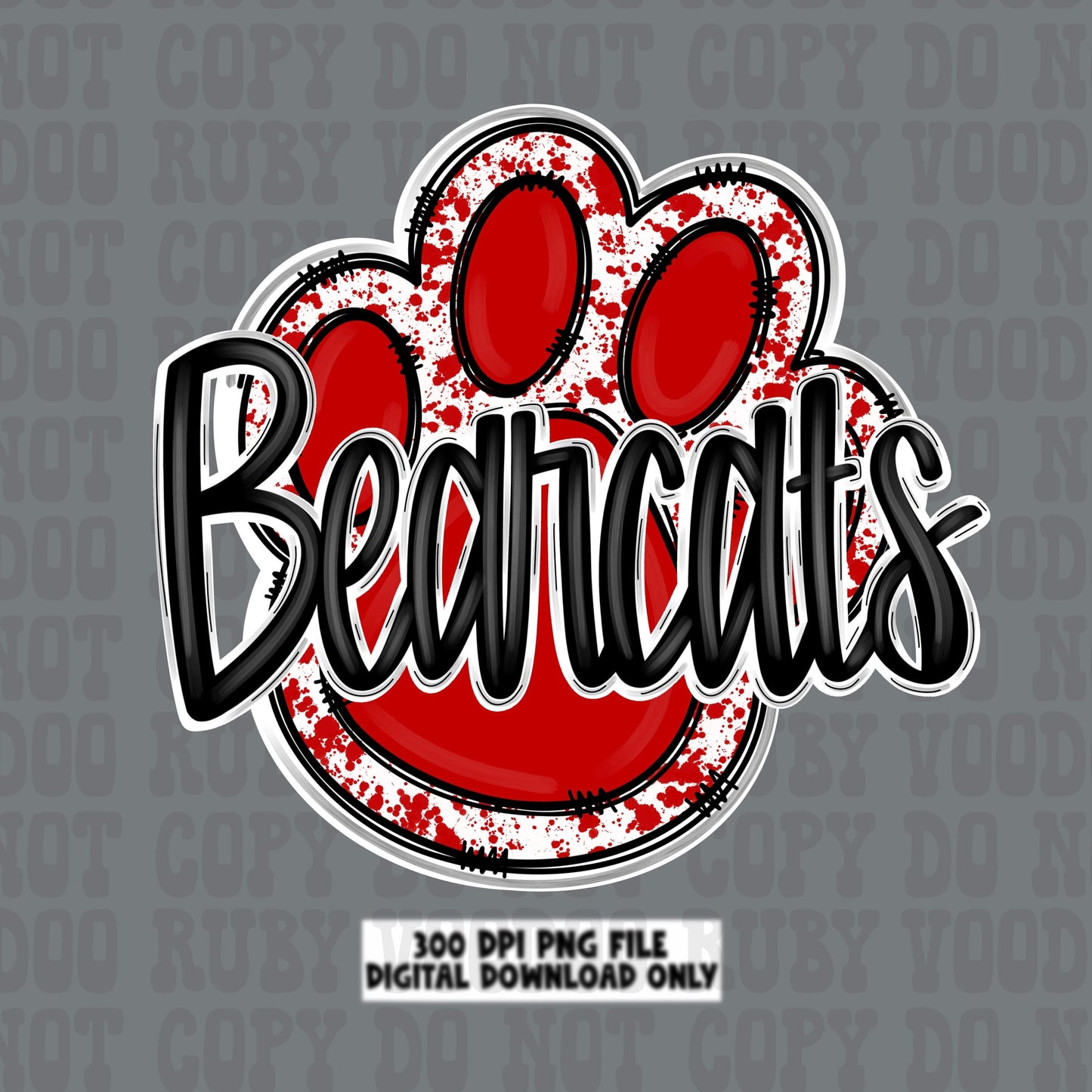 Bearcats PNG Design Sublimation Hand Drawn Digital Download Football PNG Red Bearcats Paw Print DTF Printable Clip Art School Spirit Mascot