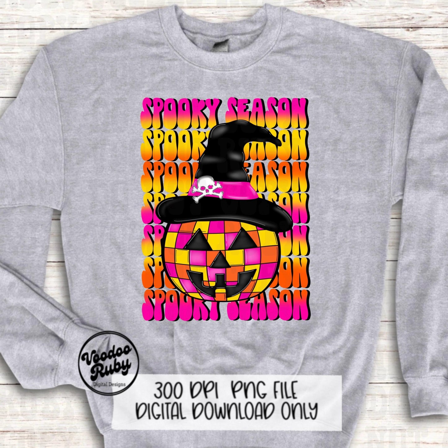 Spooky Season PNG Design Halloween Sublimation Hand Drawn Digital Download Disco Ball Pumpkin Witch Trendy DTF Printable Retro Font