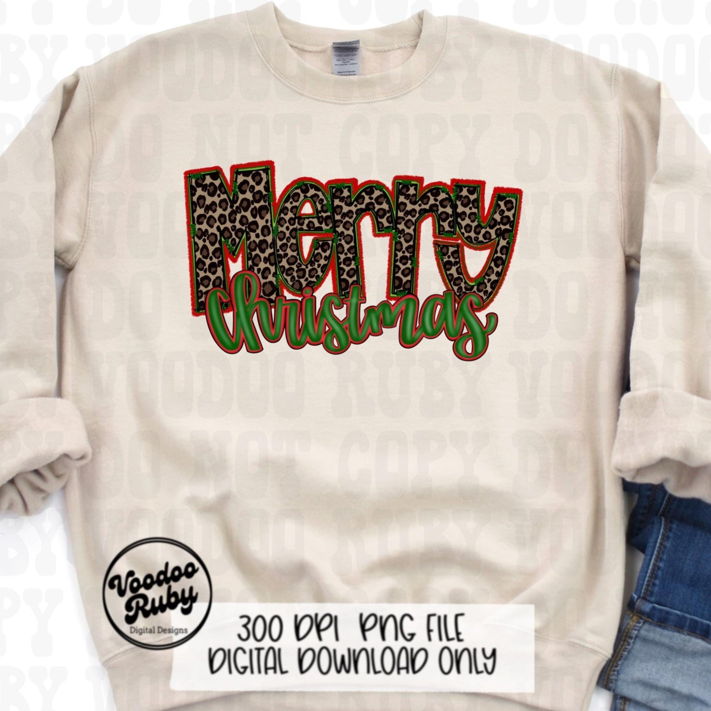 Leopard Merry Christmas Sublimation Design | Hand Drawn Digital Design Download | Christmas PNG | Leopard PNG | Clip Art | Printable
