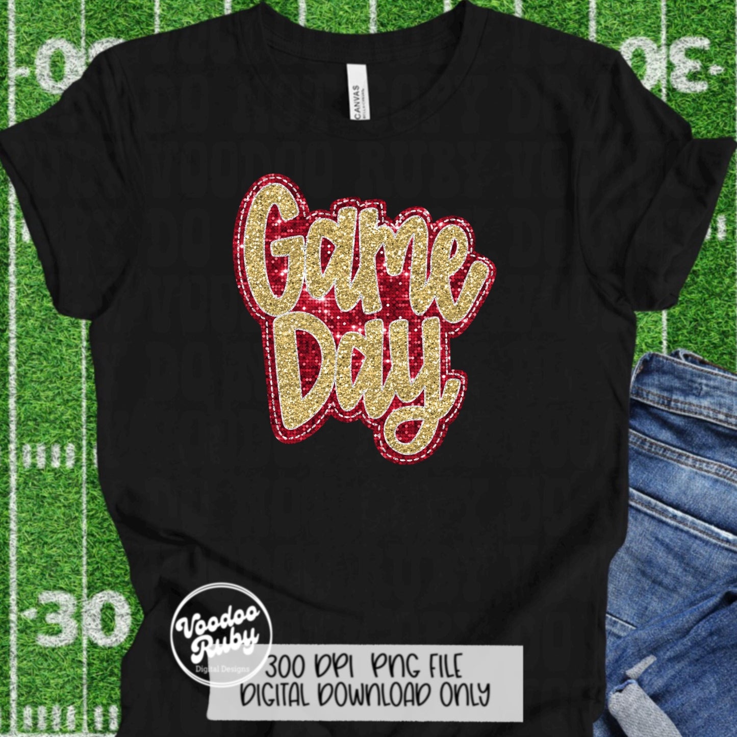Sequin Game Day PNG Design Bundle Faux Embroidery PNG Hand Drawn Digital Download Faux Sequins png Printable Clip Art Red Gold DTF