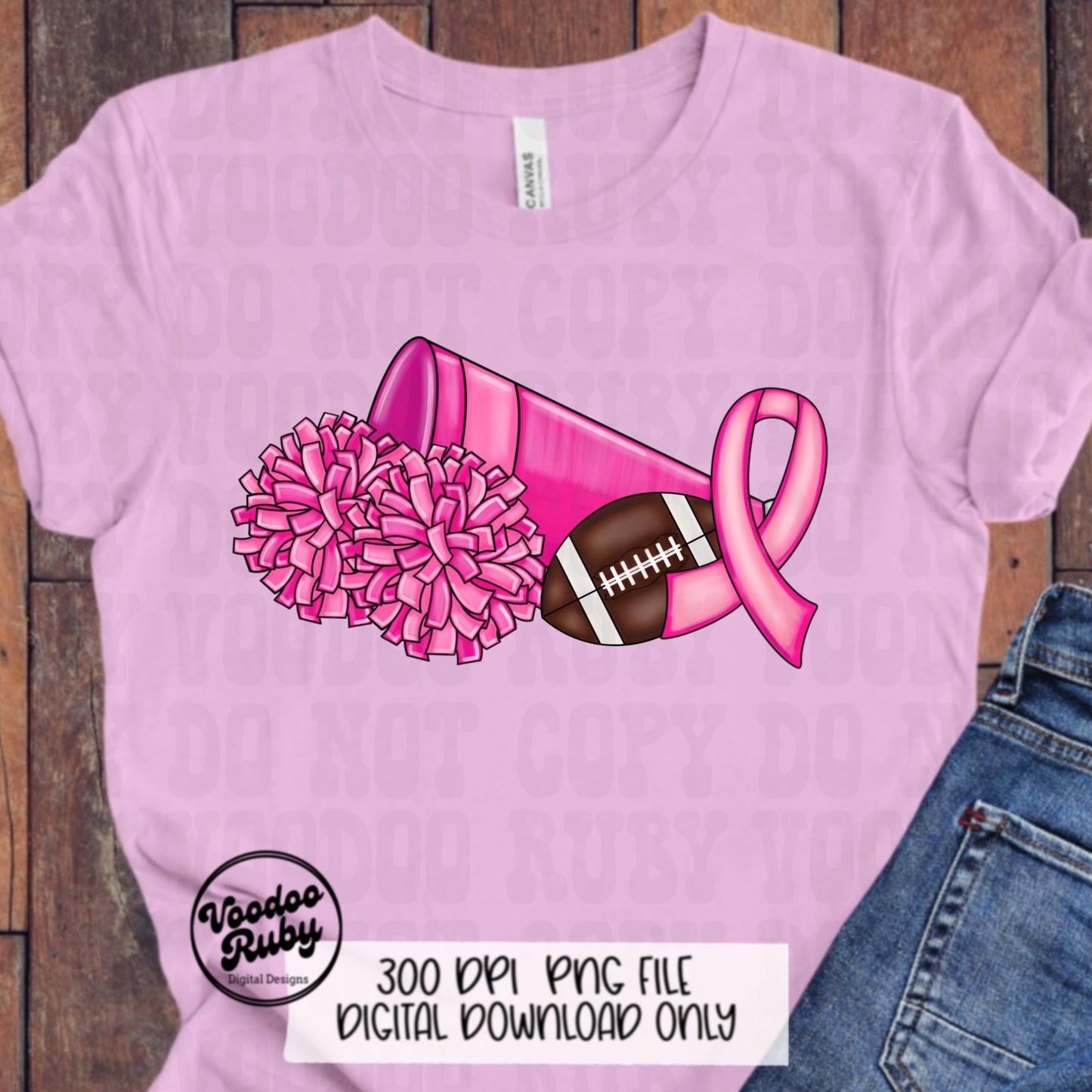 Cheer Pink Awareness Ribbon PNG Sublimation Design Hand Drawn Digital Download Football PNG Cheerleader Clip Art Printable DTF Pink October