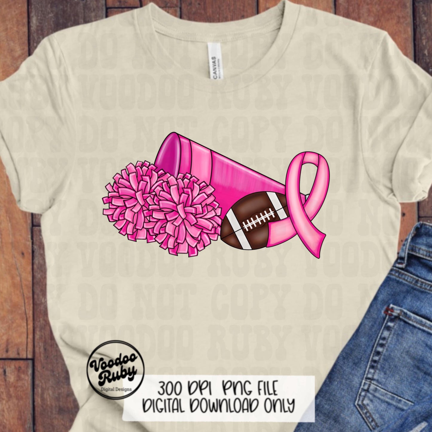 Cheer Pink Awareness Ribbon PNG Sublimation Design Hand Drawn Digital Download Football PNG Cheerleader Clip Art Printable DTF Pink October