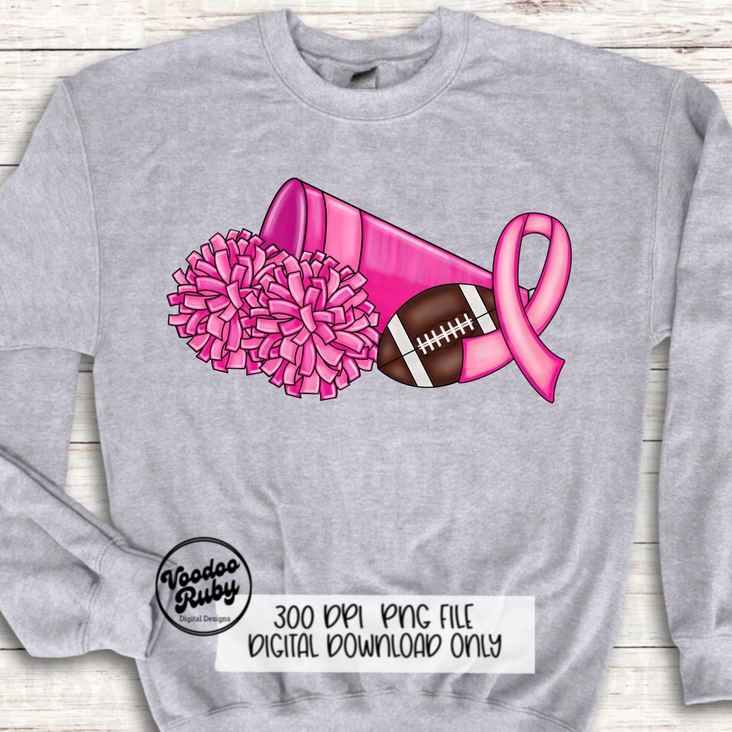 Cheer Pink Awareness Ribbon PNG Sublimation Design Hand Drawn Digital Download Football PNG Cheerleader Clip Art Printable DTF Pink October