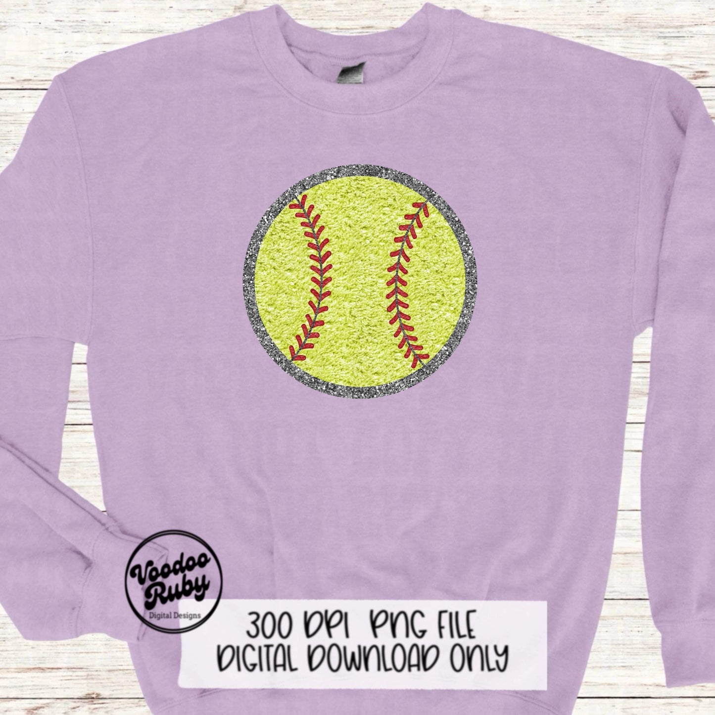 Faux Chenille Softball PNG Design Sublimation Hand Drawn Digital Download Faux Chenille Patches Faux Embroidery PNG Softball DTF Printable