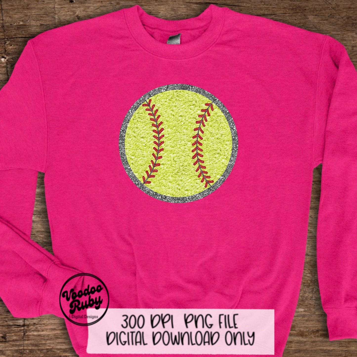 Faux Chenille Softball PNG Design Sublimation Hand Drawn Digital Download Faux Chenille Patches Faux Embroidery PNG Softball DTF Printable