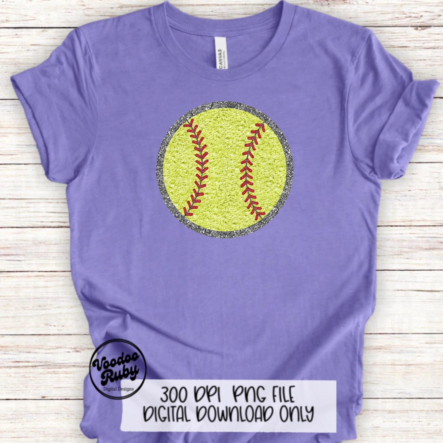Faux Chenille Softball PNG Design Sublimation Hand Drawn Digital Download Faux Chenille Patches Faux Embroidery PNG Softball DTF Printable