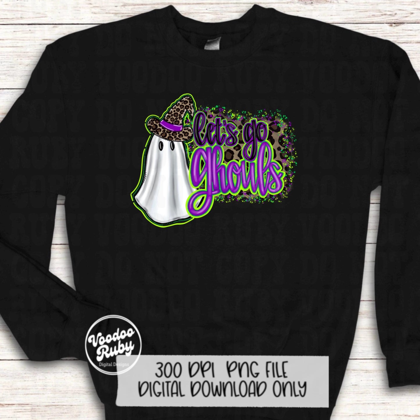 Let’s Go Ghouls PNG Sublimation Hand Drawn Digital Download Halloween PNG Witch Ghost Leopard Ghost DTF Printable