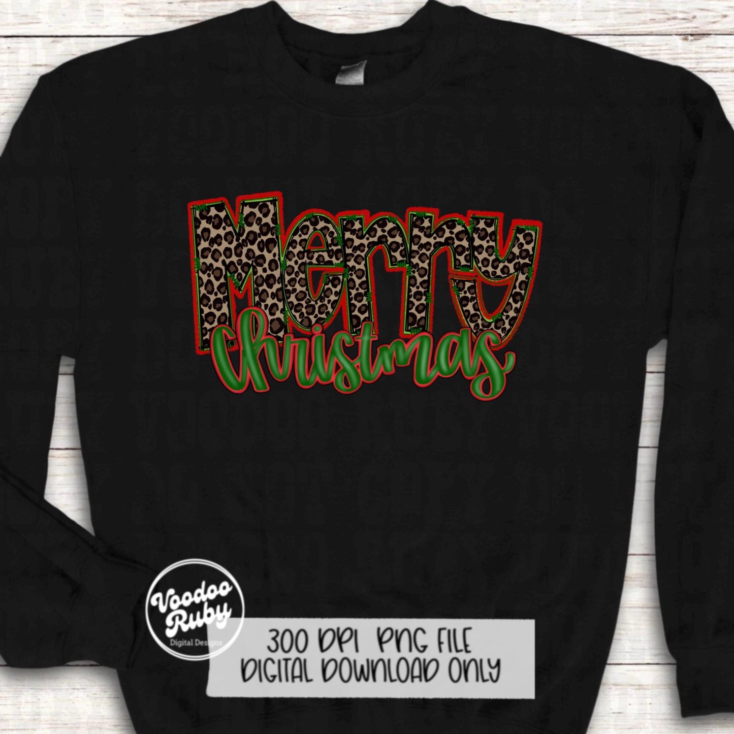 Leopard Merry Christmas Sublimation Design | Hand Drawn Digital Design Download | Christmas PNG | Leopard PNG | Clip Art | Printable