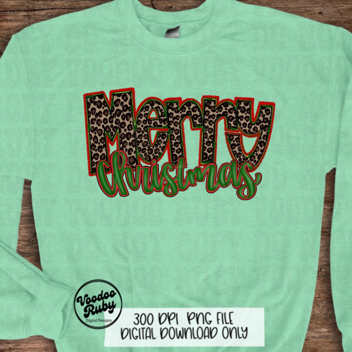Leopard Merry Christmas Sublimation Design | Hand Drawn Digital Design Download | Christmas PNG | Leopard PNG | Clip Art | Printable
