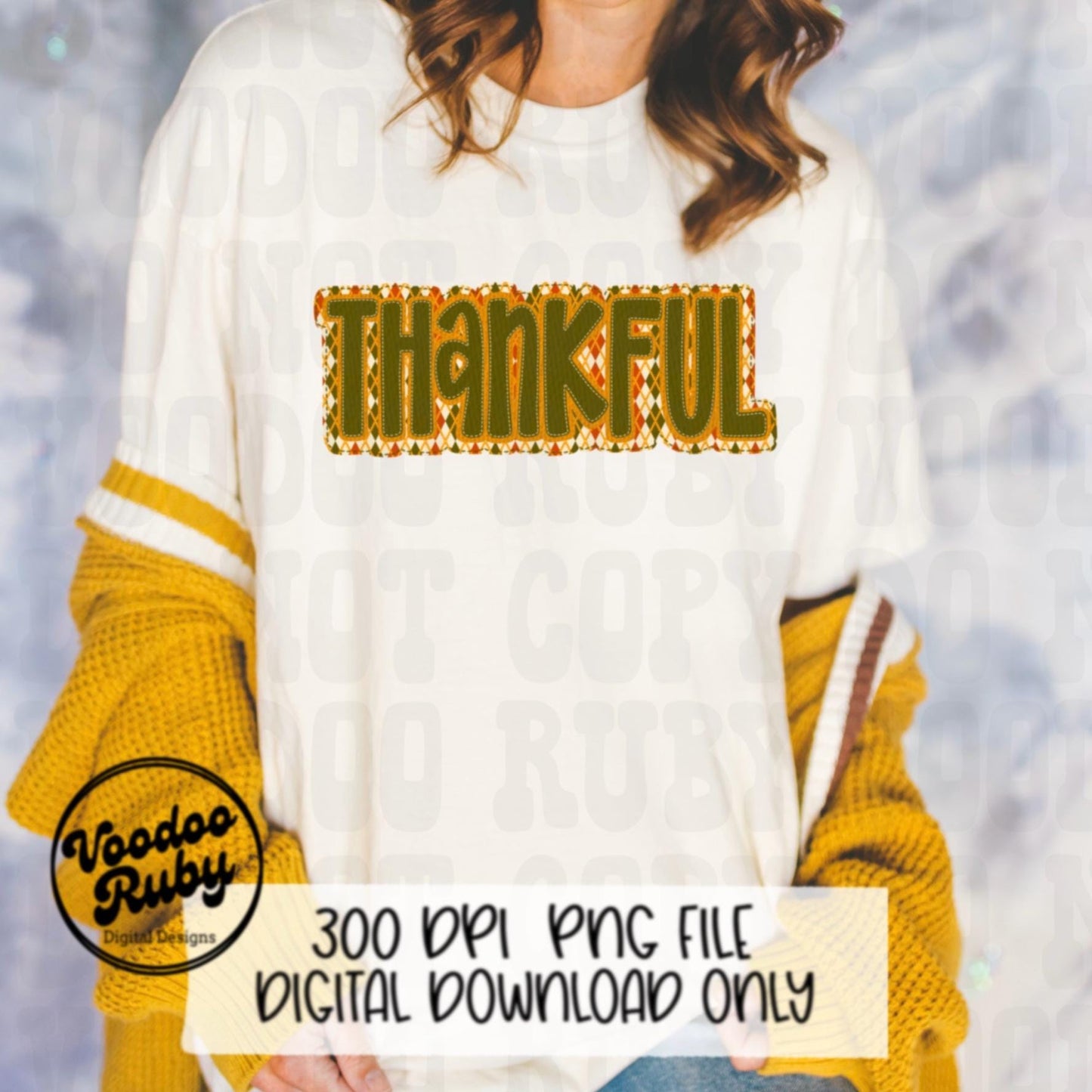 Thankful PNG Design Faux Applique Thanksgiving PNG Hand Drawn Digital Download Sublimation PNG Thanksgiving dtf printable Faux Embroidery