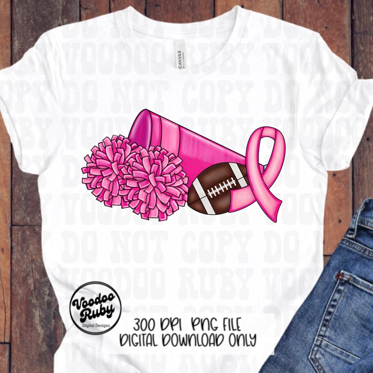 Cheer Pink Awareness Ribbon PNG Sublimation Design Hand Drawn Digital Download Football PNG Cheerleader Clip Art Printable DTF Pink October