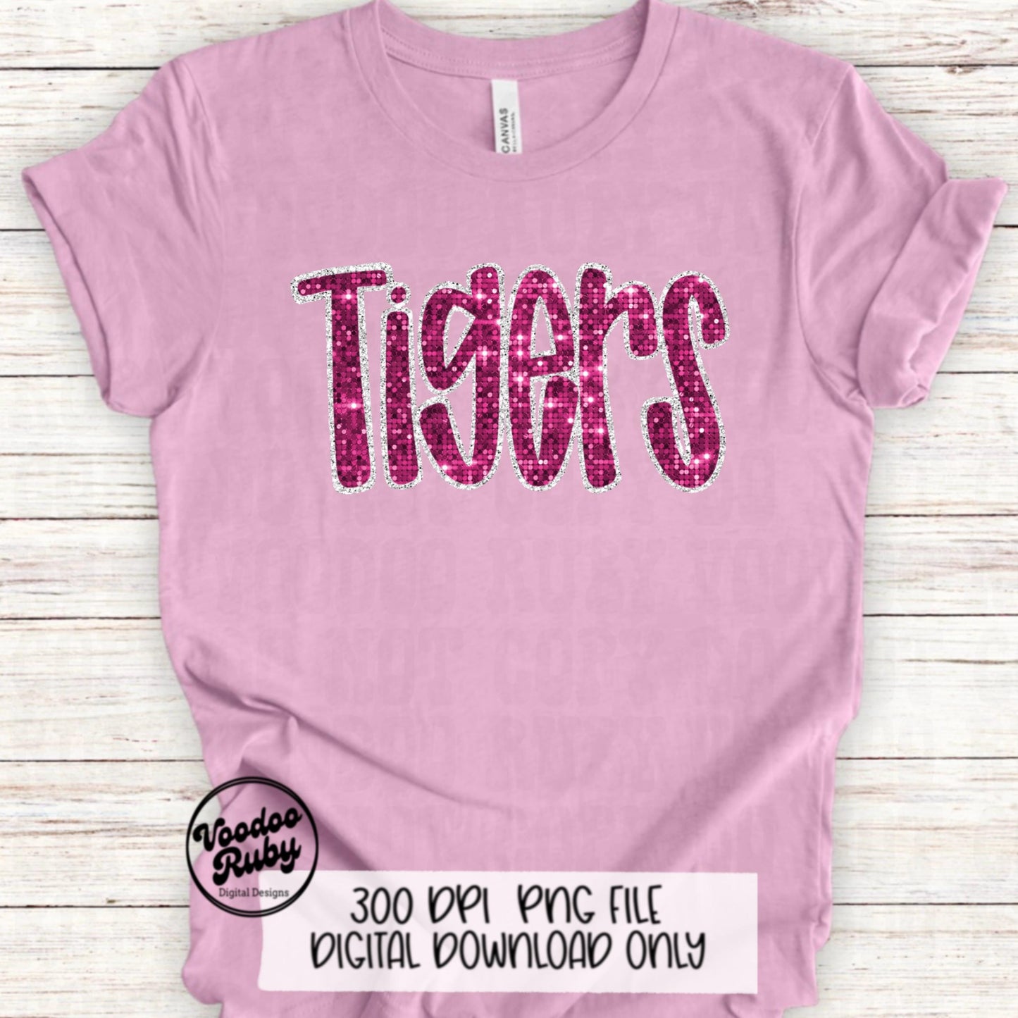 Pink Tigers PNG Sequin Design Sublimation Hand Drawn Digital Download Faux Sequins Patch PNG Printable Appliqué Tigers Football DTF October