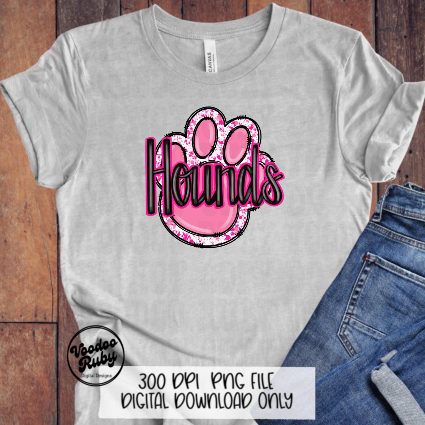 Pink Hounds PNG Design Hand Drawn Digital Download Pink Football PNG Sublimation Pink Paw Print Hounds DTF Printable