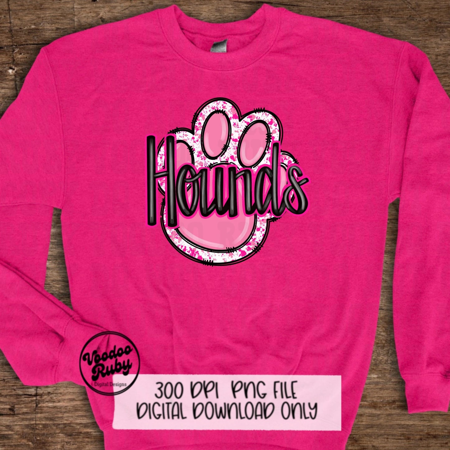 Pink Hounds PNG Design Hand Drawn Digital Download Pink Football PNG Sublimation Pink Paw Print Hounds DTF Printable