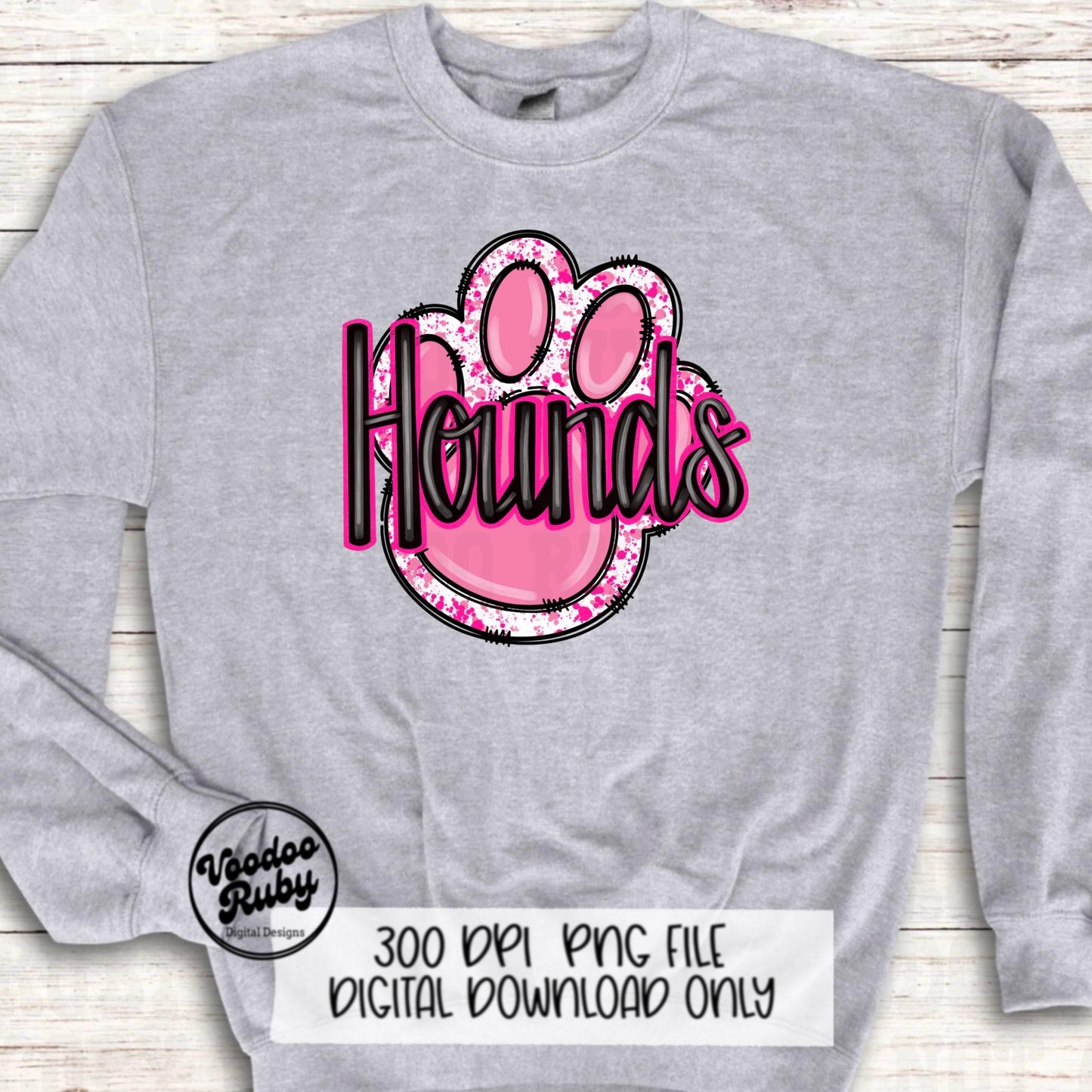 Pink Hounds PNG Design Hand Drawn Digital Download Pink Football PNG Sublimation Pink Paw Print Hounds DTF Printable