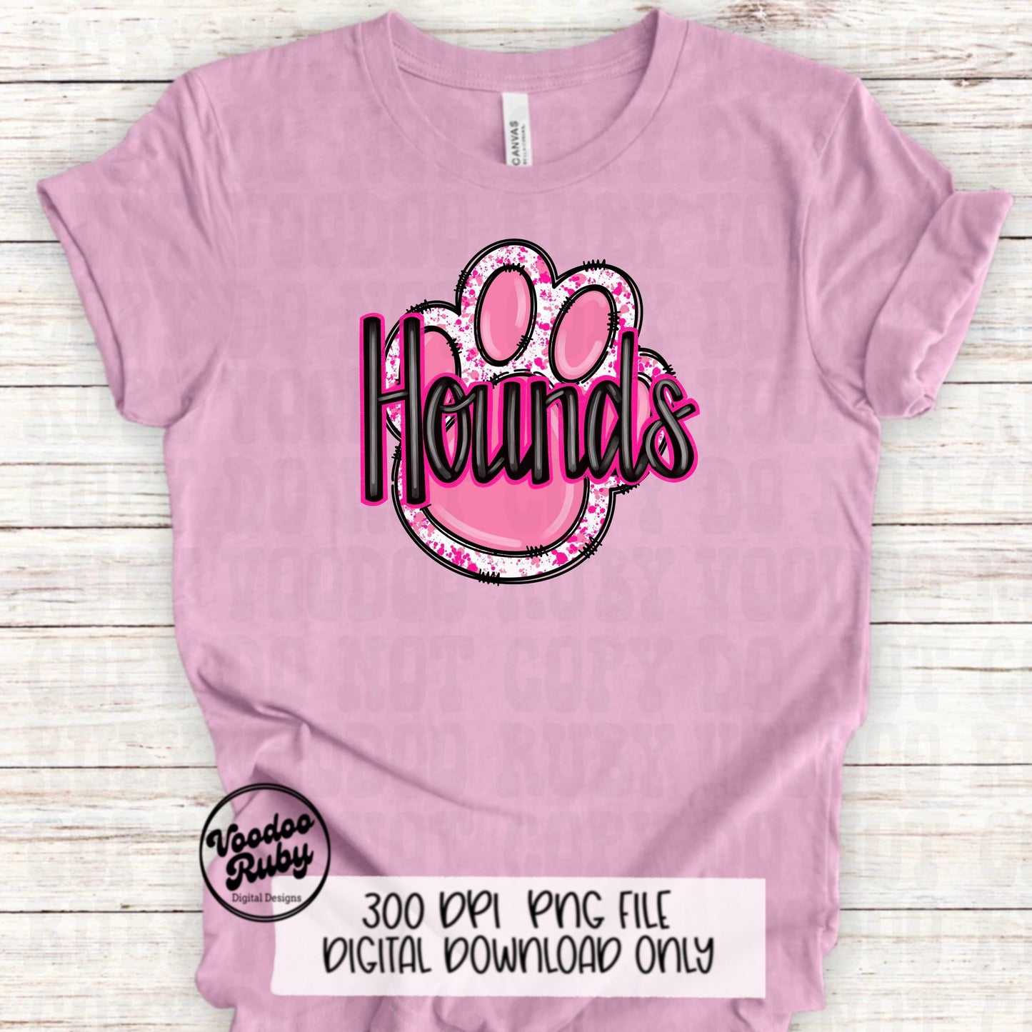 Pink Hounds PNG Design Hand Drawn Digital Download Pink Football PNG Sublimation Pink Paw Print Hounds DTF Printable