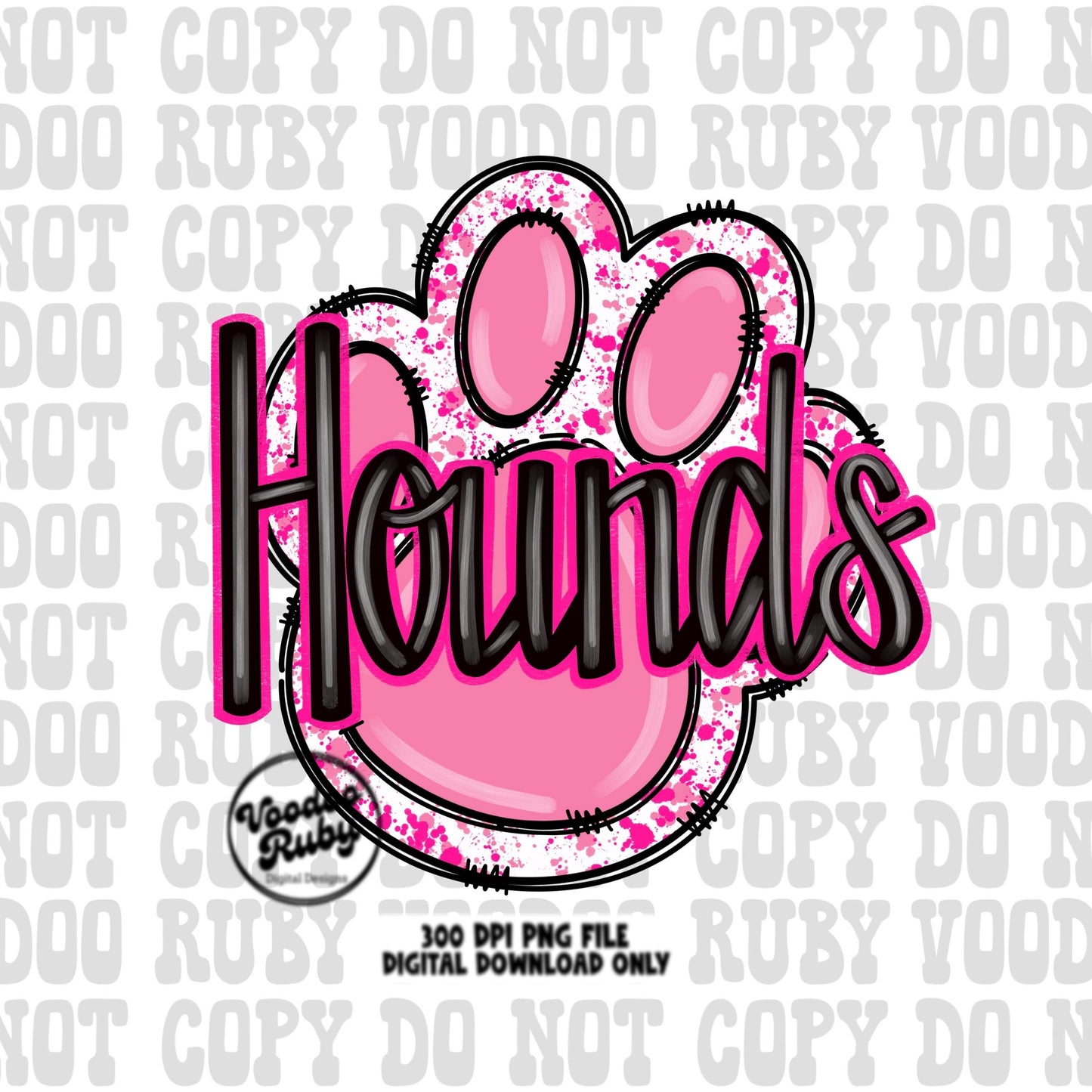 Pink Hounds PNG Design Hand Drawn Digital Download Pink Football PNG Sublimation Pink Paw Print Hounds DTF Printable