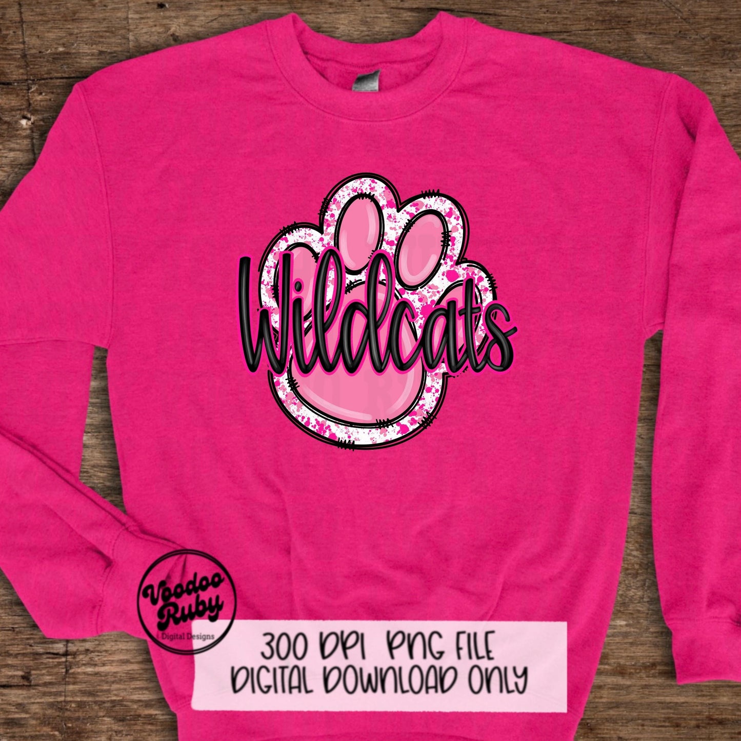 Pink Wildcats PNG Design Sublimation Hand Drawn Digital Download Pink Football PNG Pink Paw Print Pink October DTF Printable Mascot Clip Art