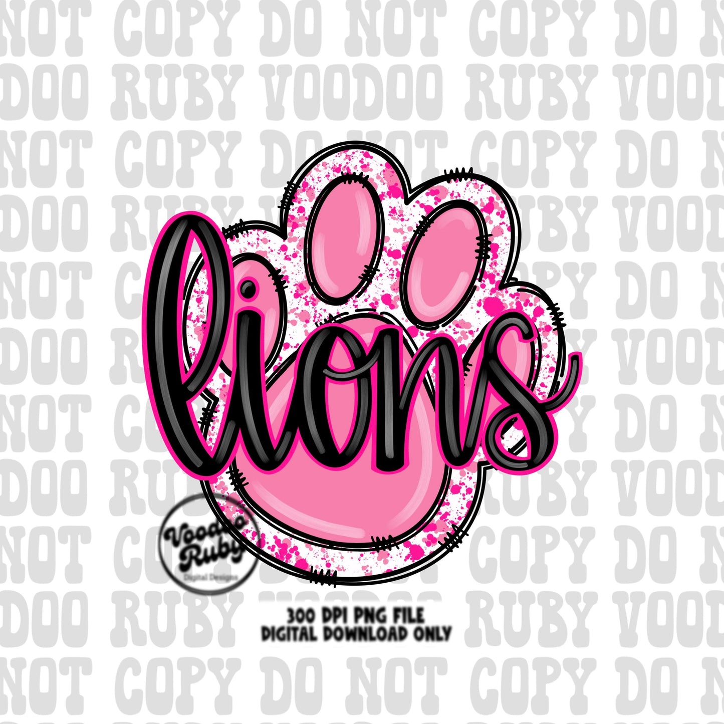 Pink Lions PNG Design Sublimation Hand Drawn Digital Download Pink Football PNG Pink Paw Pink October DTF Printable Mascot png Clip Art