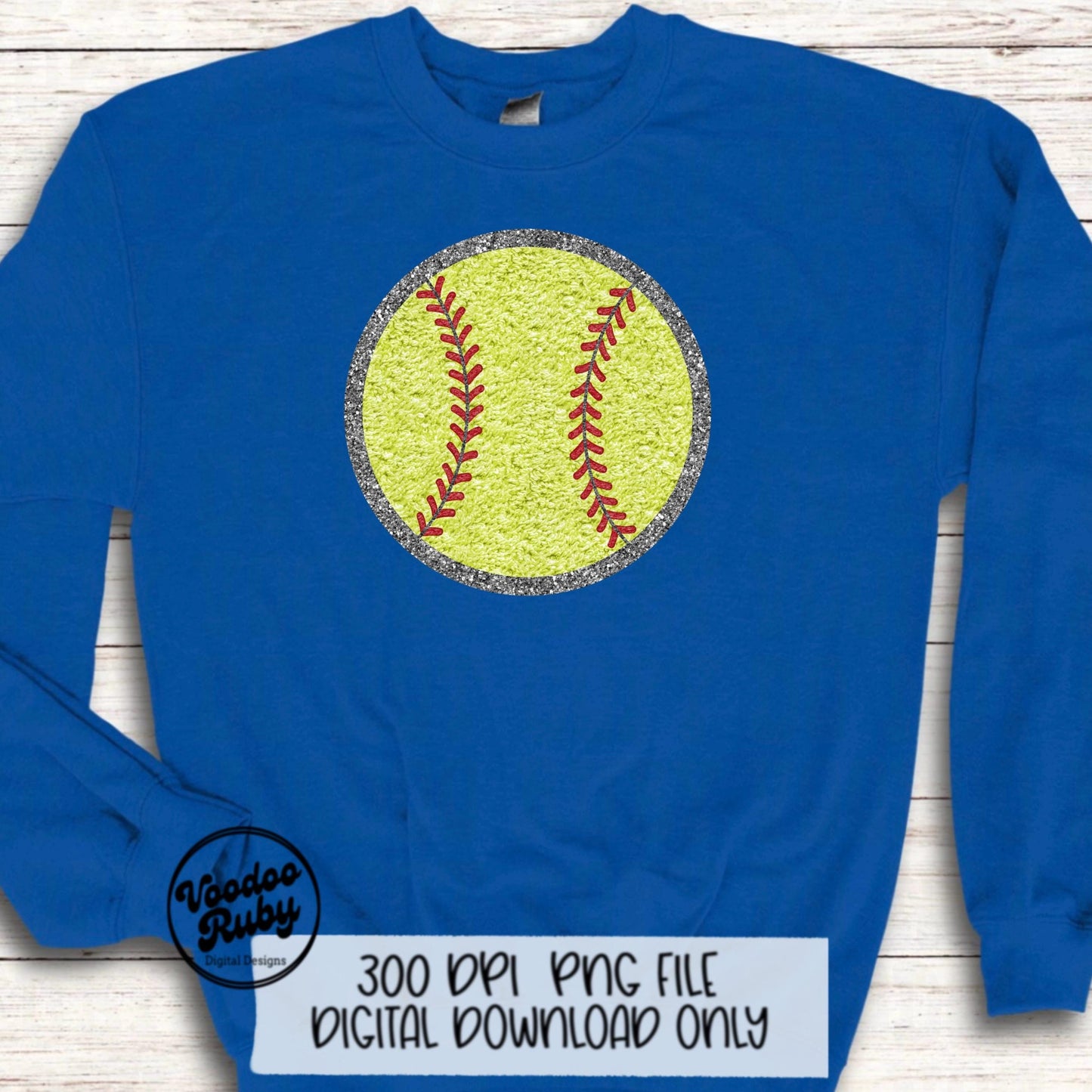 Faux Chenille Softball PNG Design Sublimation Hand Drawn Digital Download Faux Chenille Patches Faux Embroidery PNG Softball DTF Printable