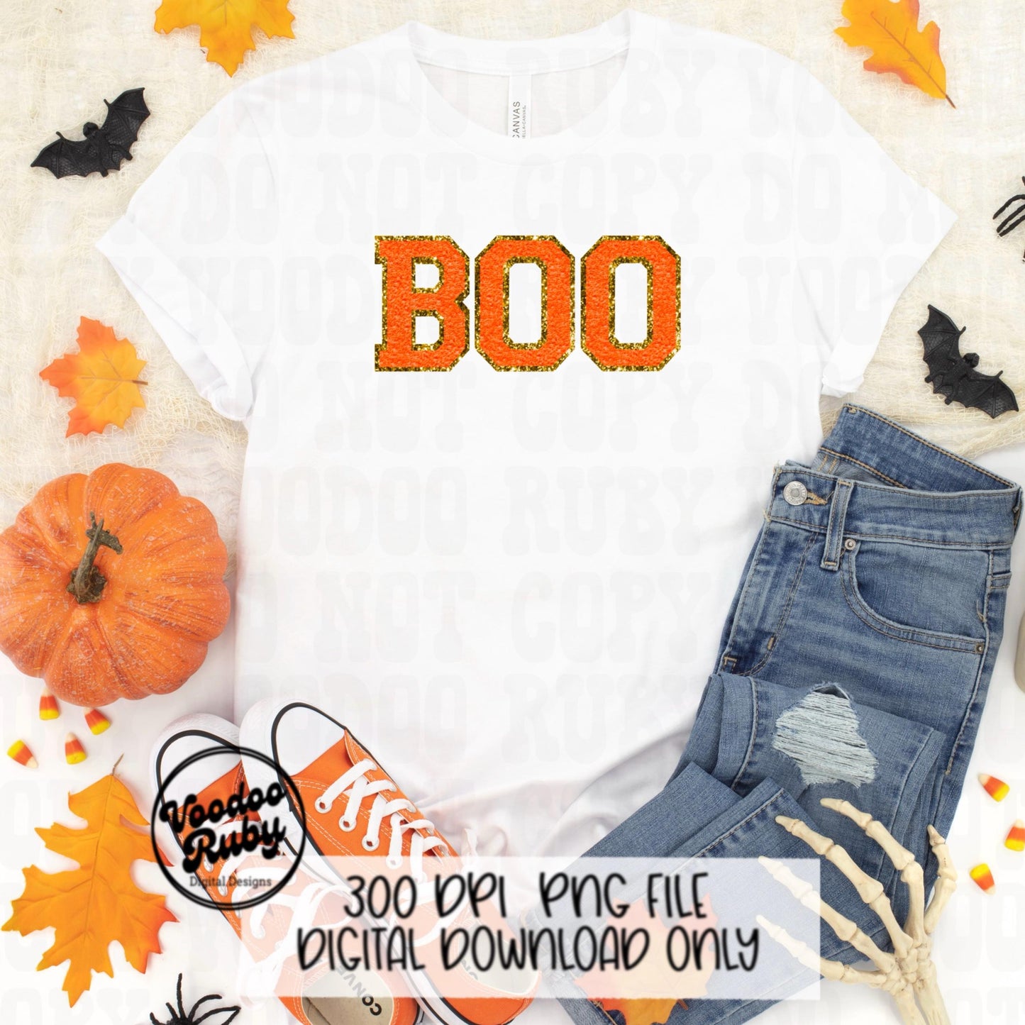 Boo PNG Design Faux Chenille Letter Patches Sublimation Digital Download Halloween PNG DTF Printable Faux Embroidery Png Halloween dtf