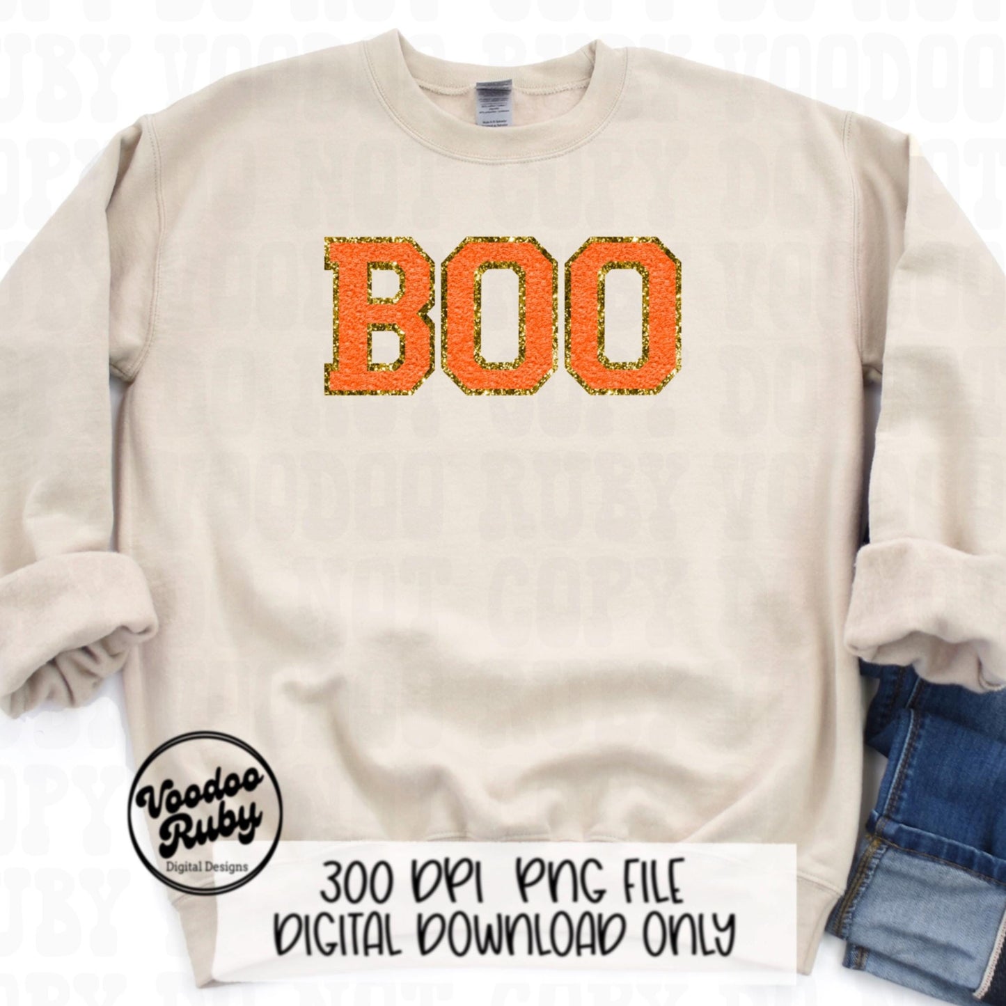 Boo PNG Design Faux Chenille Letter Patches Sublimation Digital Download Halloween PNG DTF Printable Faux Embroidery Png Halloween dtf