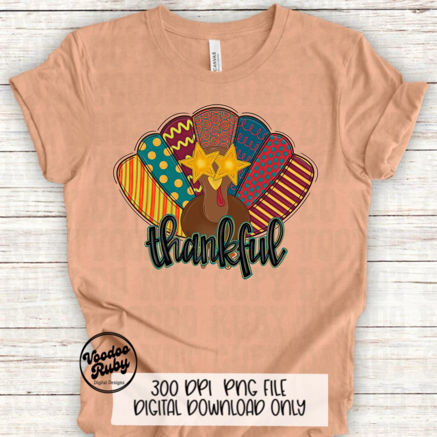 Thankful PNG Turkey Design Sublimation Hand Drawn Digital Download Preppy Turkey PNG Colorful Thanksgiving DTF Printable Thankful Clip Art