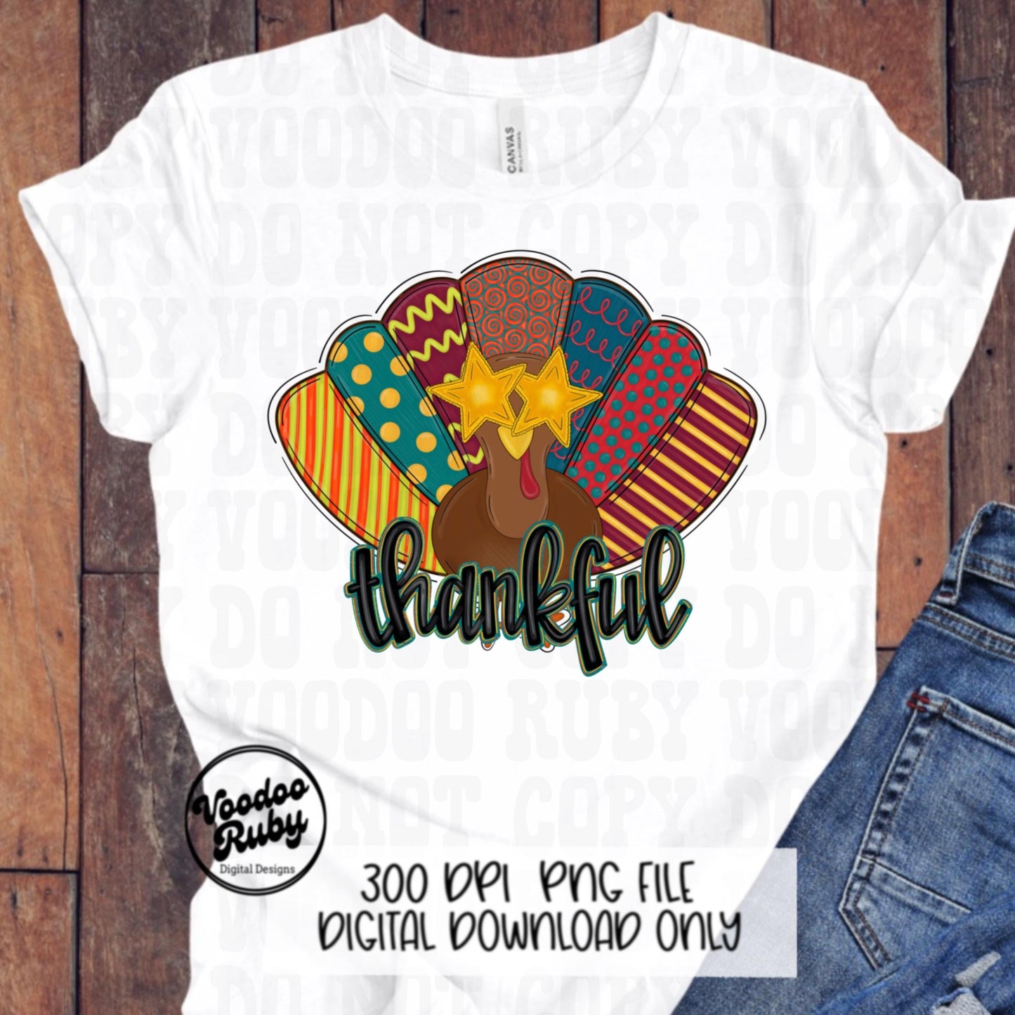 Thankful PNG Turkey Design Sublimation Hand Drawn Digital Download Preppy Turkey PNG Colorful Thanksgiving DTF Printable Thankful Clip Art