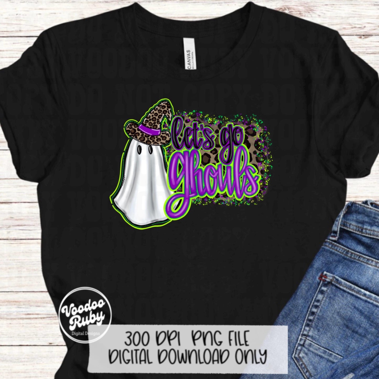 Let’s Go Ghouls PNG Sublimation Hand Drawn Digital Download Halloween PNG Witch Ghost Leopard Ghost DTF Printable