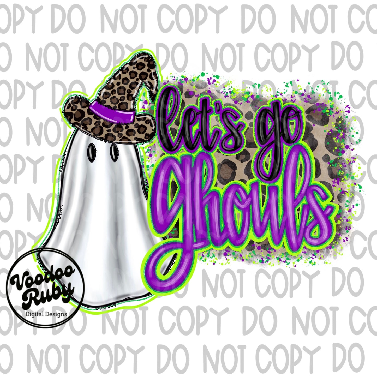 Let’s Go Ghouls PNG Sublimation Hand Drawn Digital Download Halloween PNG Witch Ghost Leopard Ghost DTF Printable