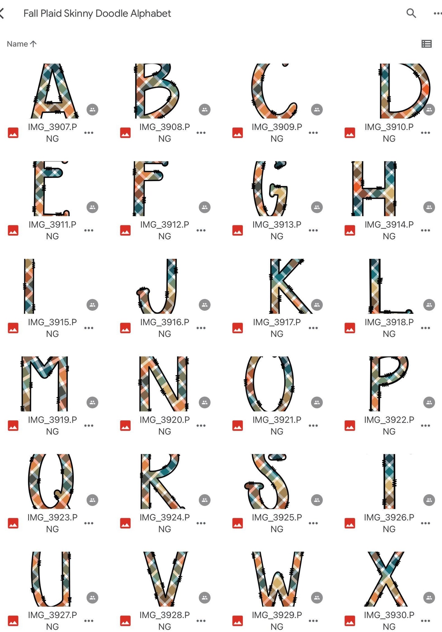 Thanksgiving Sublimation | Fall Alphabet PNG Bundle | Plaid PNG | Doodle Letters | Hand Drawn Alpha Pack Digital Download | Plaid Design